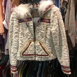 Free People amazing detailed white fur jacket